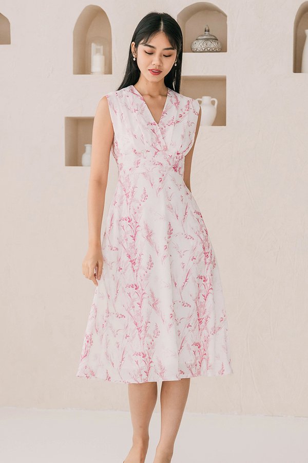 Uma Folds Wrap Midi Dress (Muhly Breeze)