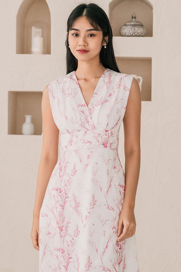 Uma Folds Wrap Midi Dress (Muhly Breeze)