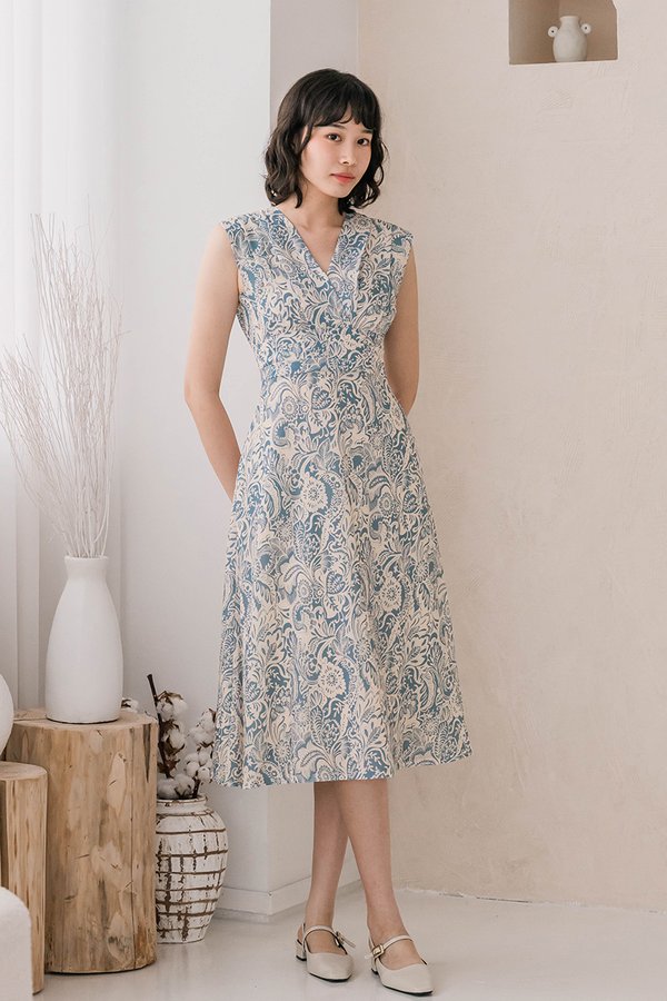 Uma Folds Midi Dress (Royal Tropical Batik)