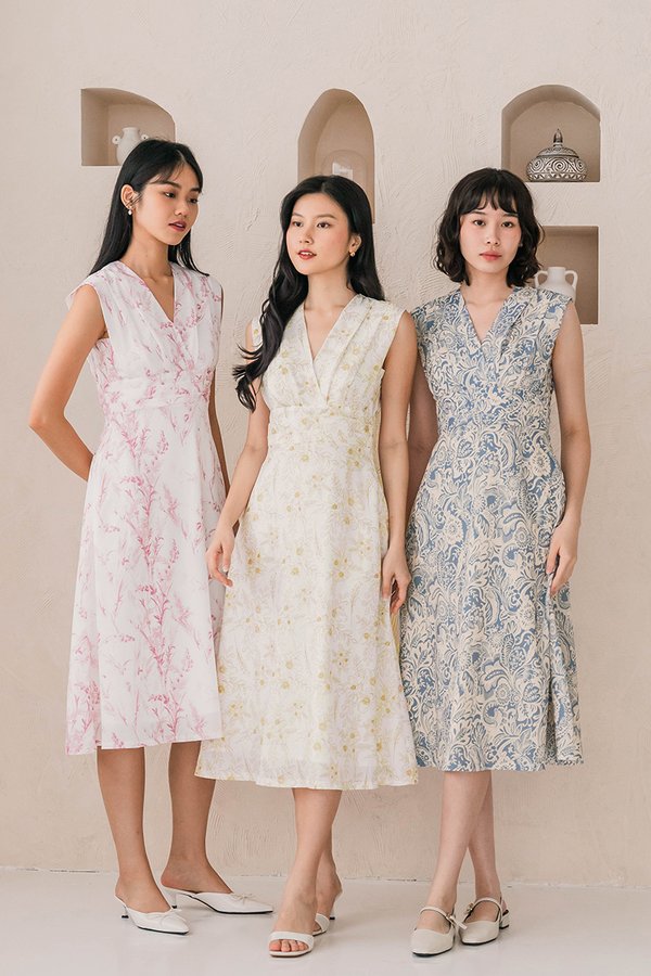 Uma Folds Midi Dress (Serenity Blooms)