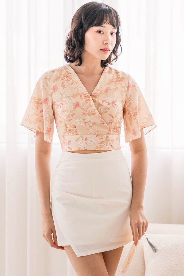 Sarah Ruched Asymmetrical Skorts (White)