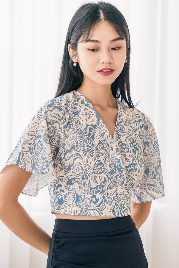 Yuko Flare Sleeve Wrap Top (Royal Tropical Batik)