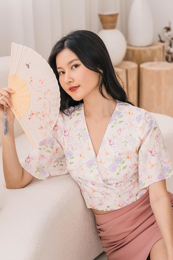 Yuko Flare Sleeve Wrap Top (Whimsical Garden)