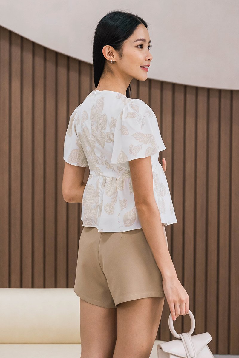 Jayley Tie-Front Peplum Top (Sand Lavish Bloom)
