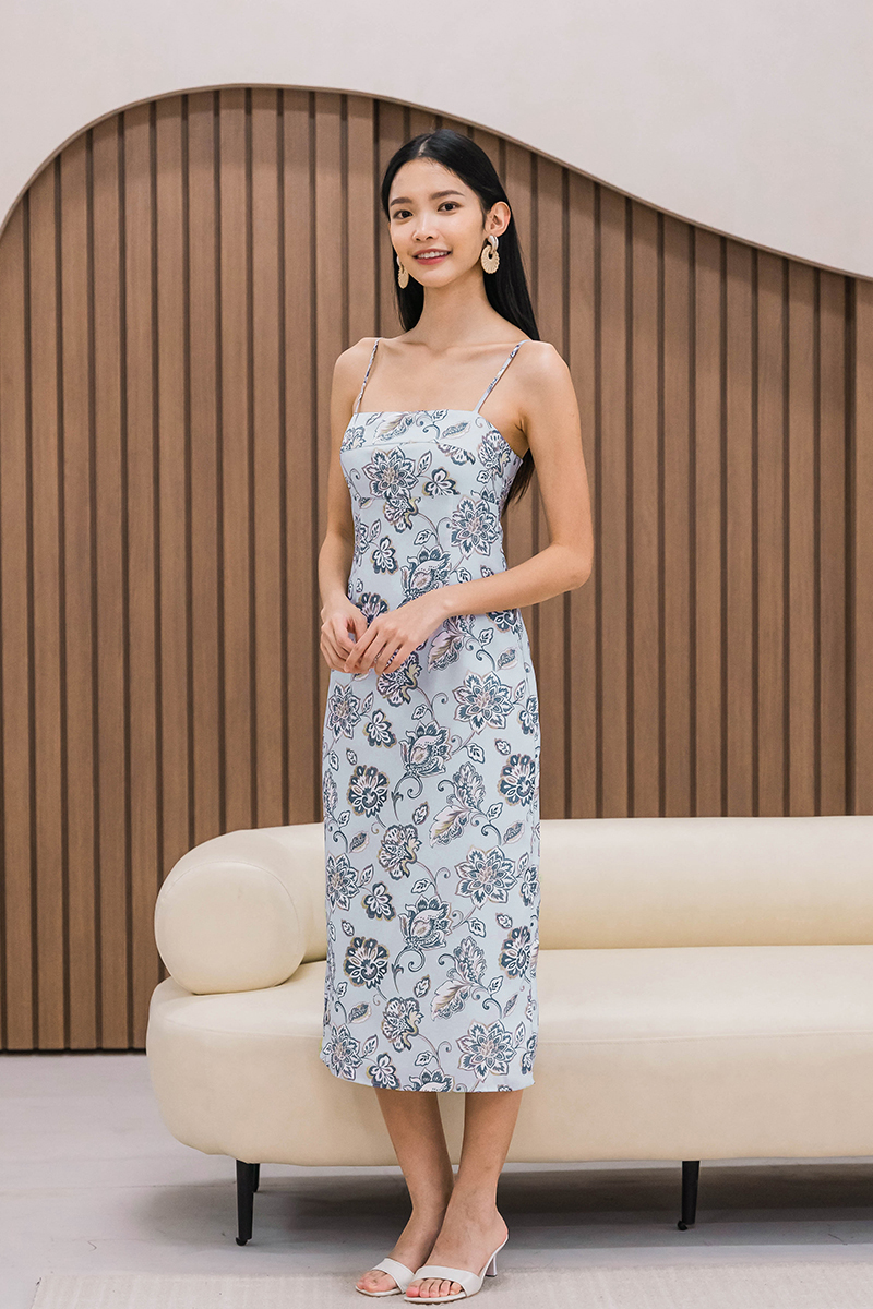 Patrinia Midi Dress Light Blue Patterned