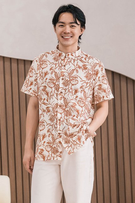 (BACKORDER 6 - SIZE XS NSTOCK) Dan Mandarin Collar Shirt (Rust Batik)