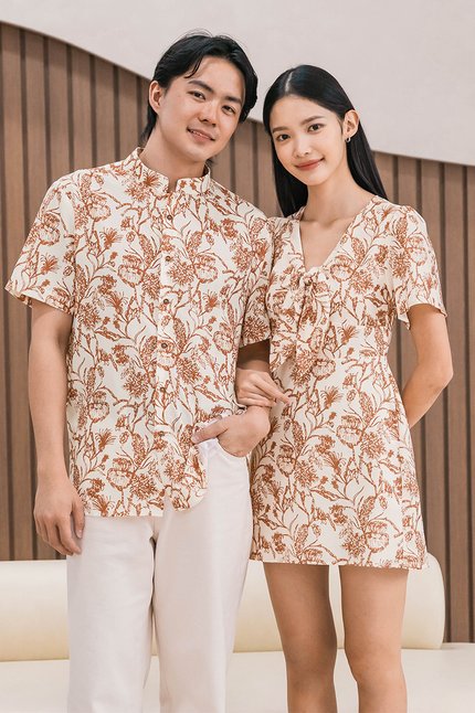 (BACKORDER 6 - SIZE XS NSTOCK) Dan Mandarin Collar Shirt (Rust Batik)