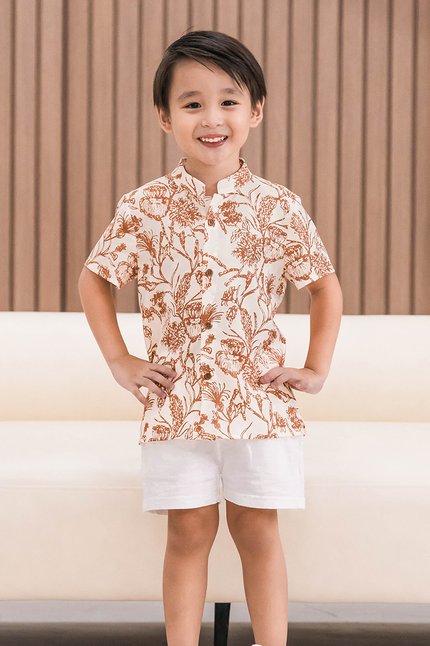 Kids Dane Mandarin Collar Shirt (Rust Batik)
