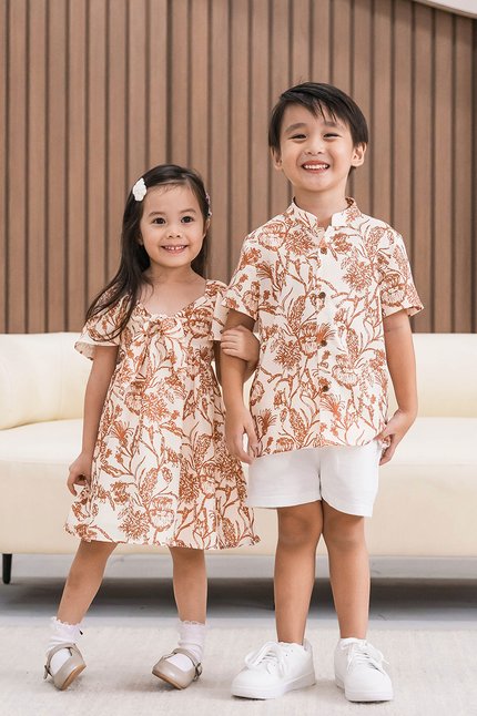 Kids Dane Mandarin Collar Shirt (Rust Batik)