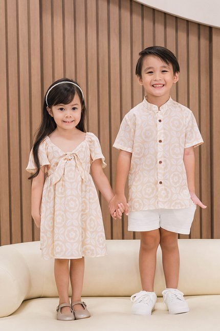 (Backorder - Arrive AFTER CNY) Kids Dane Mandarin Collar Shirt (Sand Peach Harmony)
