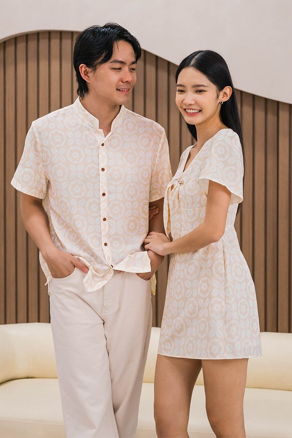 Dan Mandarin Collar Shirt (Sand Peach Harmony)