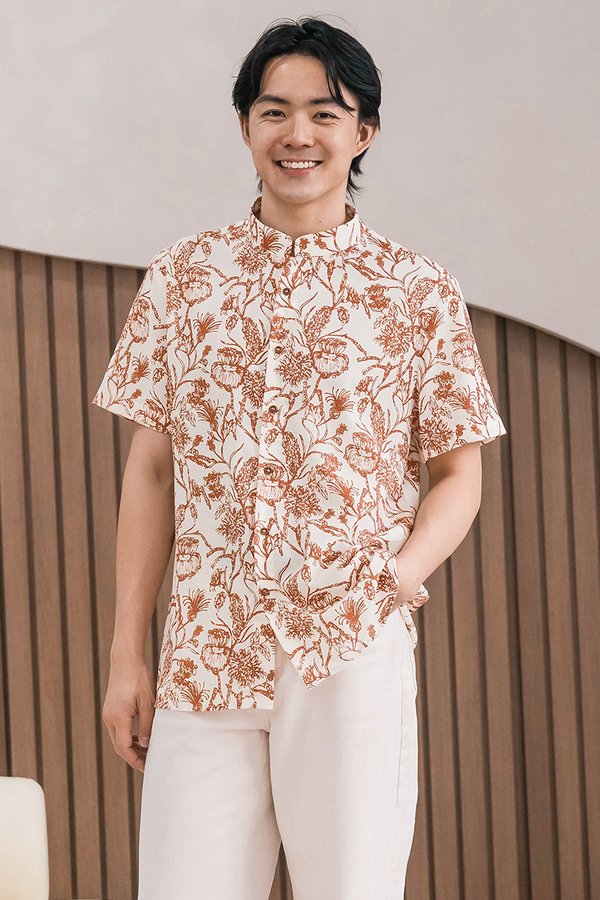*RESTOCKED* Dan Mandarin Collar Shirt (Rust Batik)