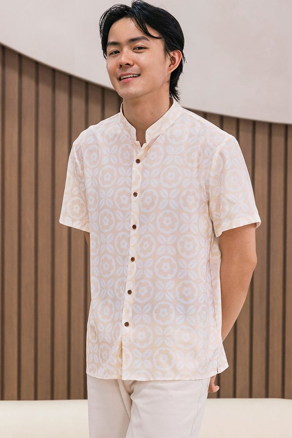 Dan Mandarin Collar Shirt (Sand Peach Harmony)