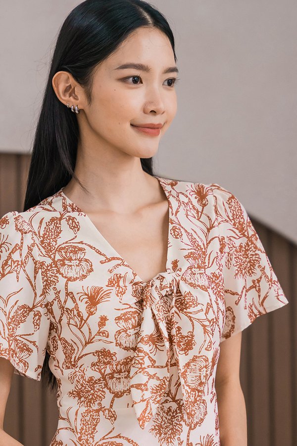 Janelle Tie-Front Romper Dress (Rust Batik)