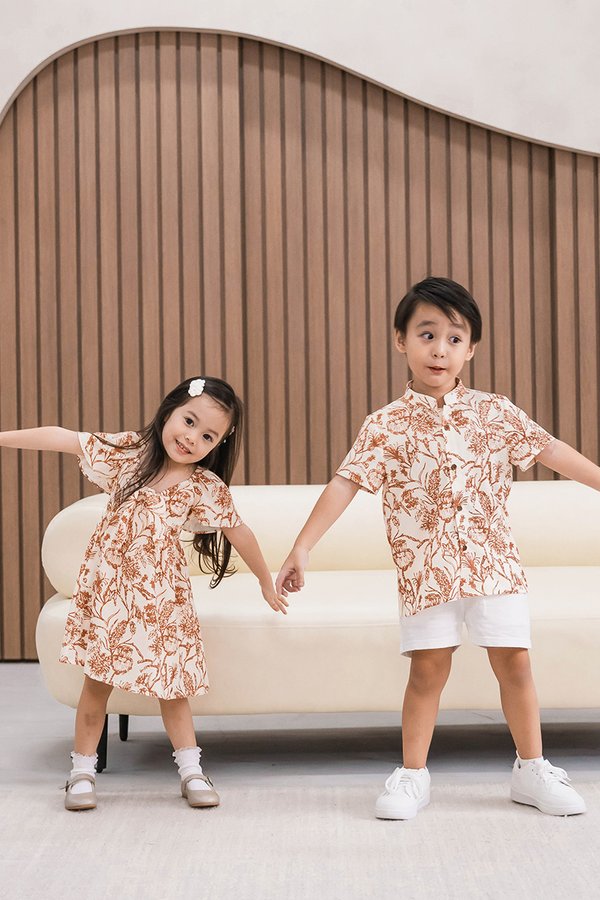 Kids Jayla Tie-Front Dress (Rust Batik)