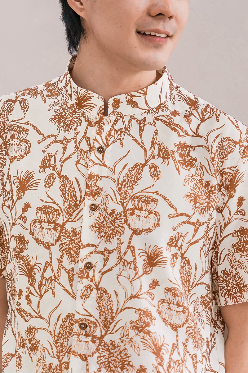 Dan Mandarin Collar Shirt (Rust Batik)