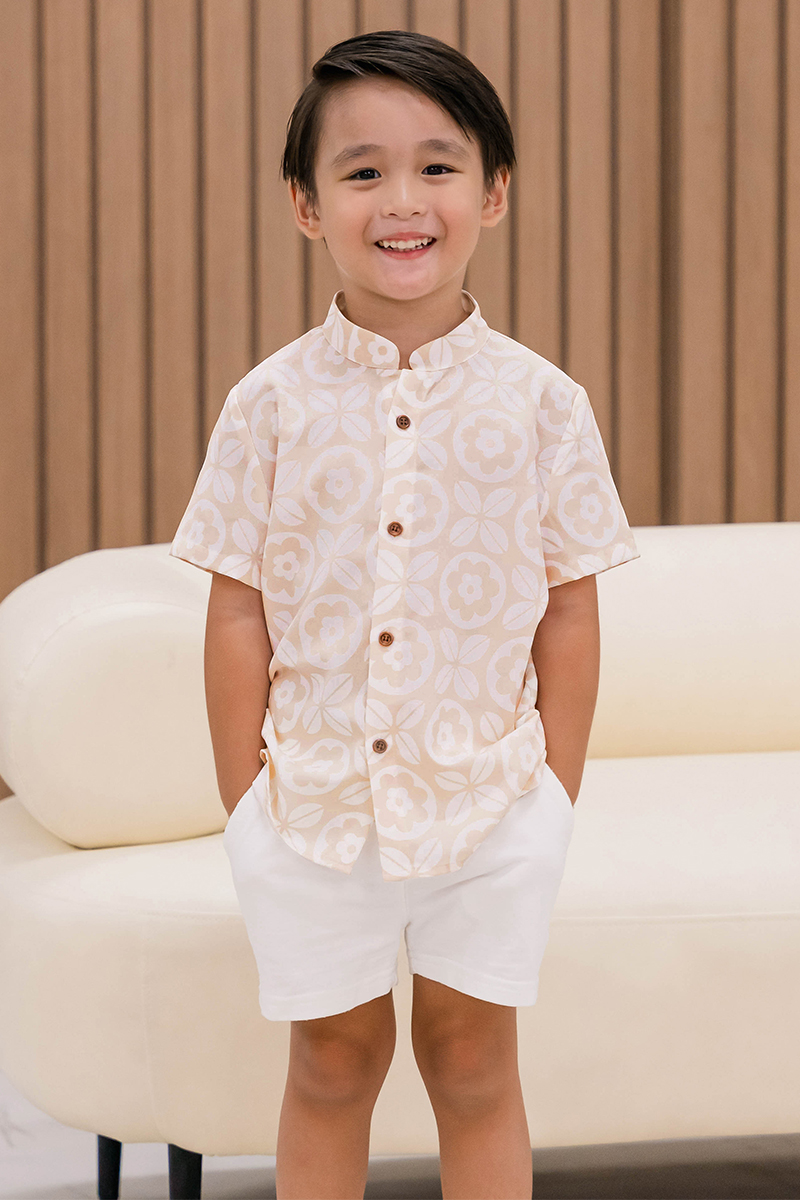 RESTOCKED* Kids Dane Mandarin Collar Shirt (Sand Peach Harmony