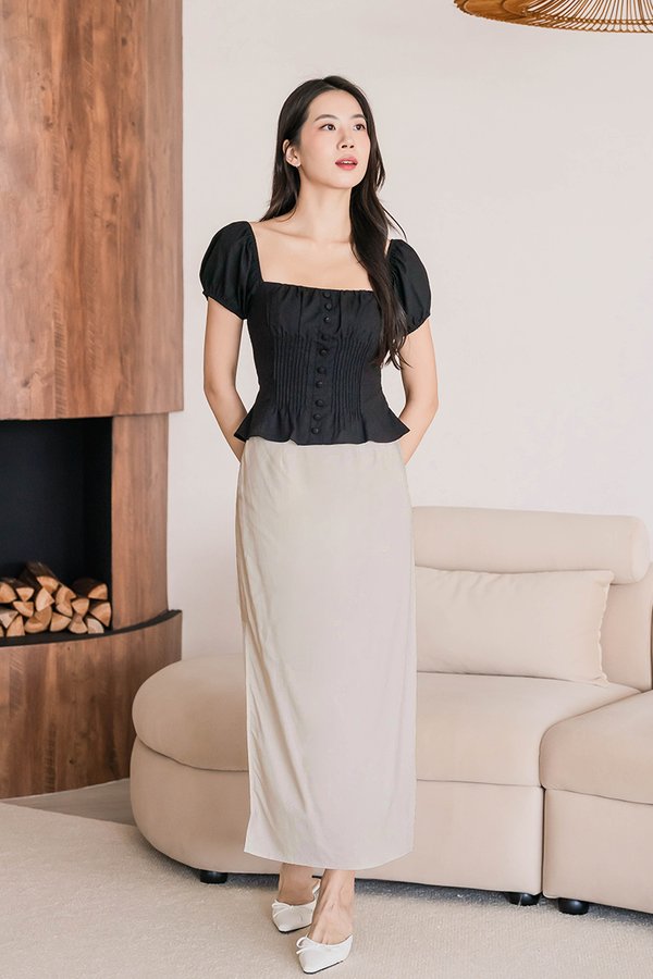 Clover Side Slit Linen Midaxi Skirt (Natural)