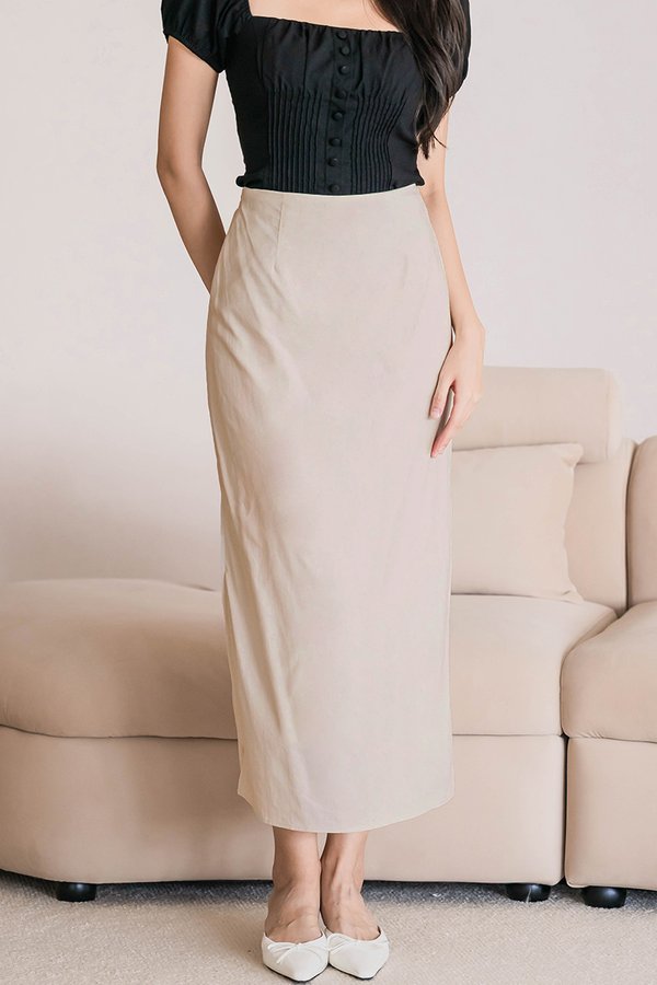 Clover Side Slit Linen Midaxi Skirt (Natural)