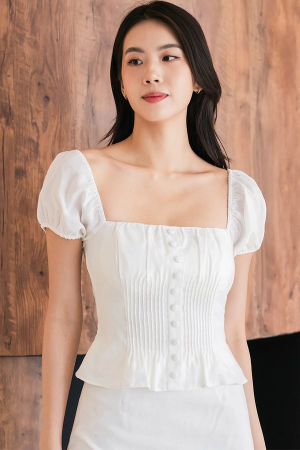 *RESTOCKED 3* Clover Padded Pintuck Linen Top (White)