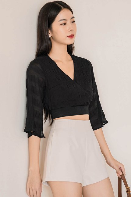 Celia Textured Wrap Top (Black) V2