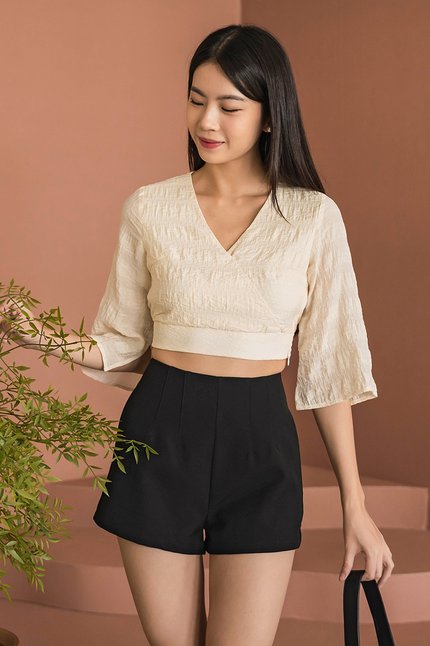 Celia Textured Wrap Top (Cream) V2
