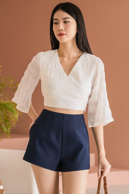 Celia Textured Wrap Top (White) V2