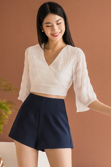 Celia Textured Wrap Top (White) V2
