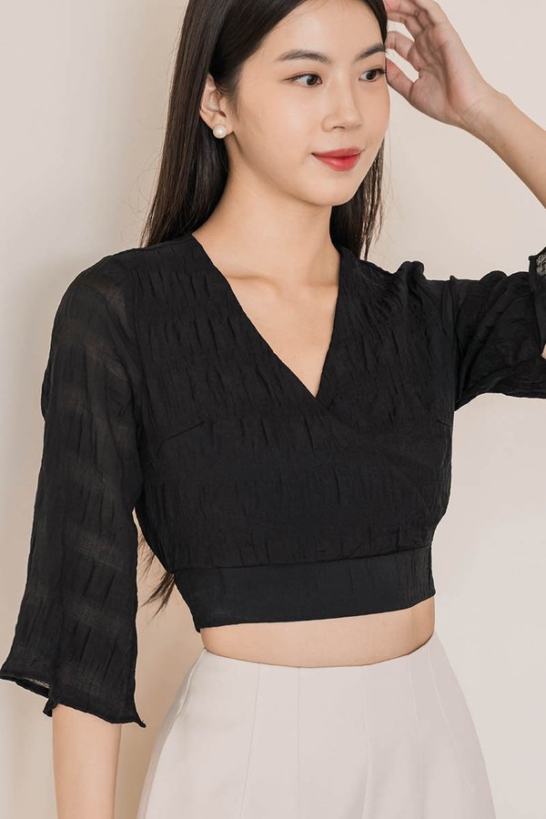 Celia Textured Wrap Top (Black) V2
