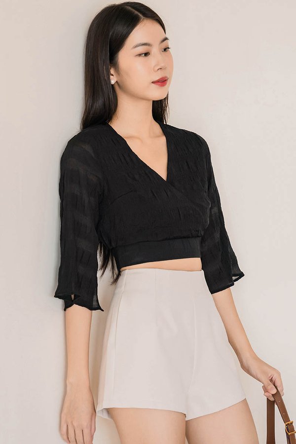 Celia Textured Wrap Top (Black) V2