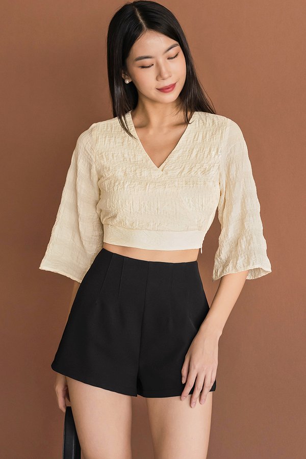 Celia Textured Wrap Top (Cream) V2