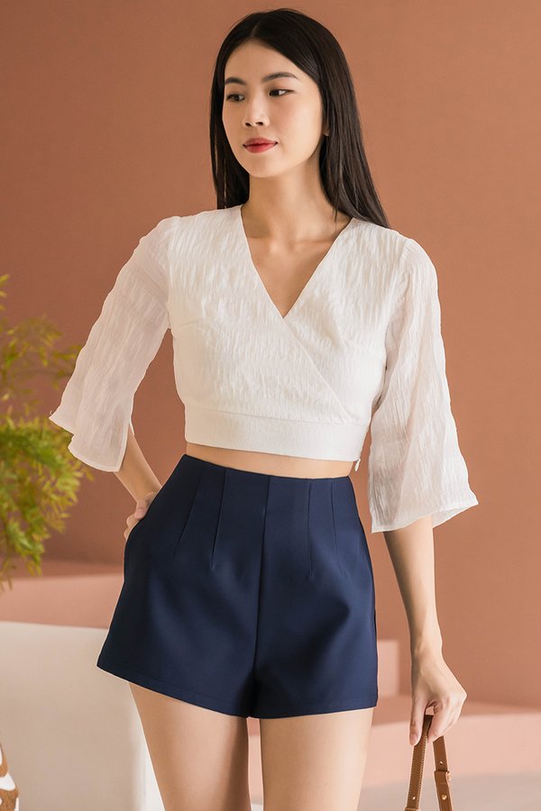 Celia Textured Wrap Top (White) V2
