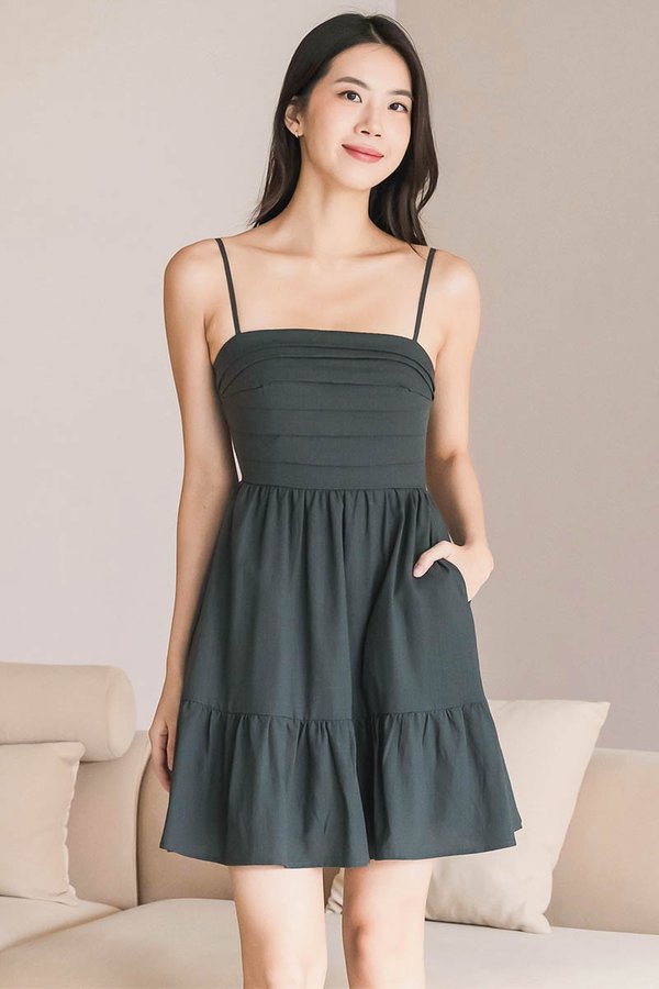 Jadine Padded Folds Dress (Hunter Green)