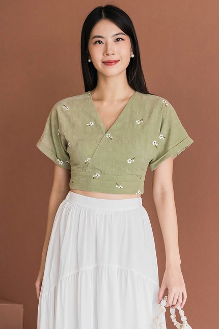 Hana Kimono Wrap Top V2 (Matcha Embroidery)