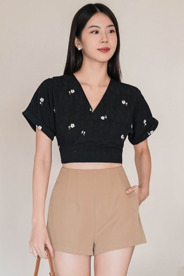 Hana Kimono Wrap Top V2 (Black Embroidery)