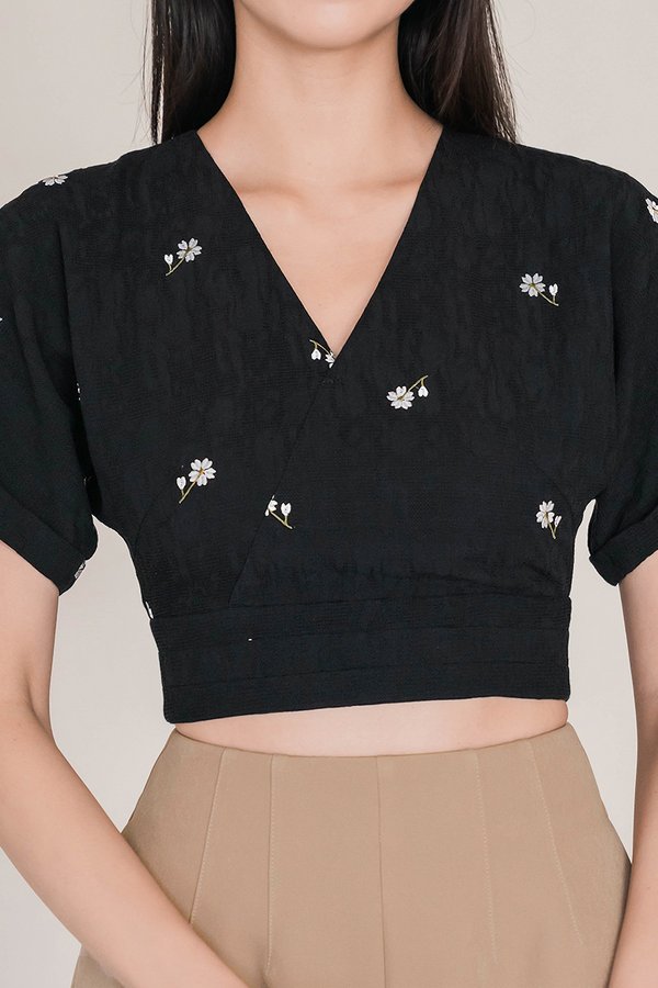 Hana Kimono Wrap Top V2 (Black Embroidery)