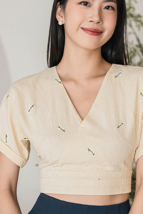 Hana Kimono Wrap Top V2 (Cream Embroidery)