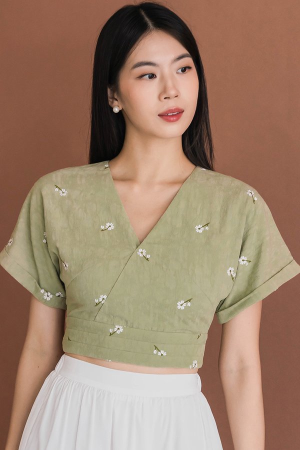 Hana Kimono Wrap Top V2 (Matcha Embroidery)