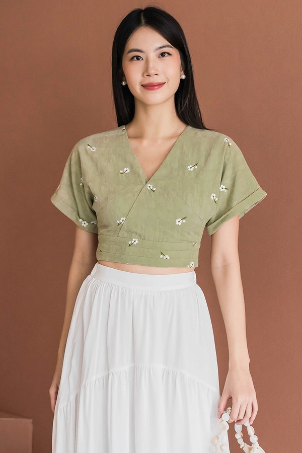 Hana Kimono Wrap Top V2 (Matcha Embroidery)