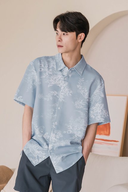 Benjamin Collar Shirt (Lake Blue Earthy Bliss)