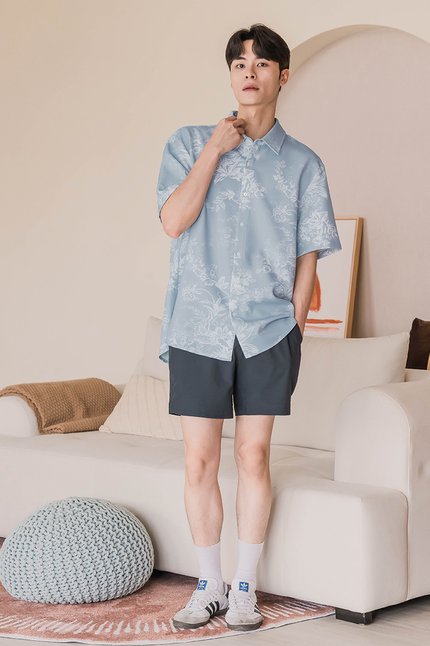 Benjamin Collar Shirt (Lake Blue Earthy Bliss)