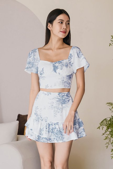 Daniella Padded Flare Sleeve Top (Serenity Blue Earthy Bliss)
