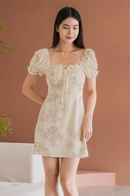 Jovene Padded Pleat Front Dress V2 (Fawn Earthy Bliss)
