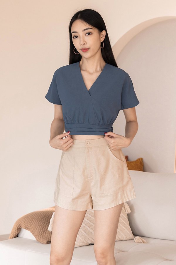 Amelia High Waist Linen Shorts (Sand)
