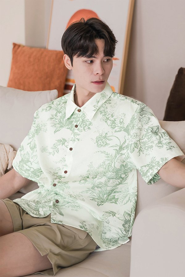 Benjamin Oversize Collar Shirt (Olive Earthy Bliss)