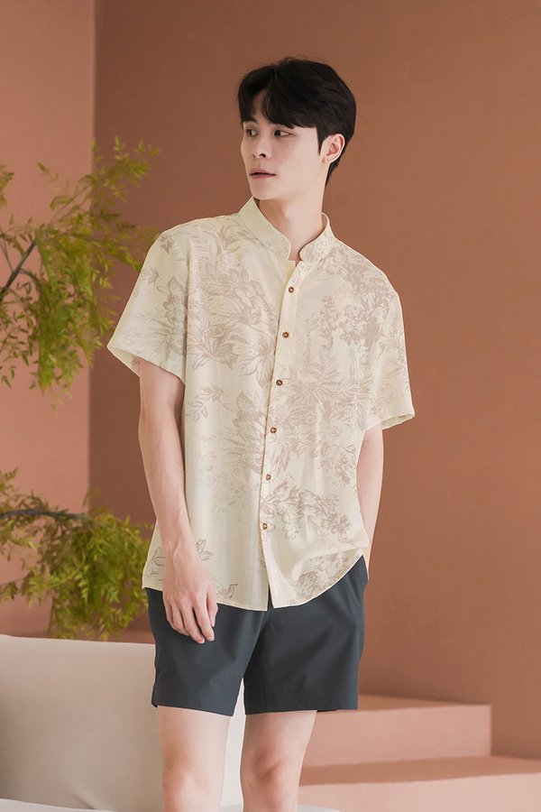 Dan Mandarin Collar Shirt (Fawn Earthy Bliss)