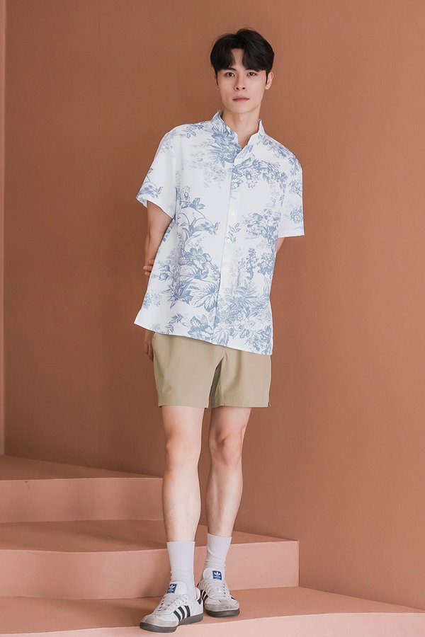 Dan Mandarin Collar Shirt (Serenity Blue Earthy Bliss)