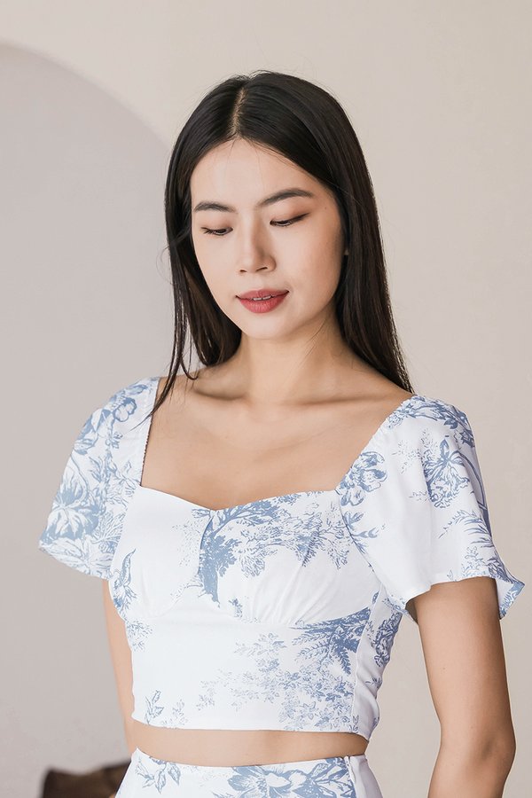 Daniella Padded Flare Sleeve Top (Serenity Blue Earthy Bliss)