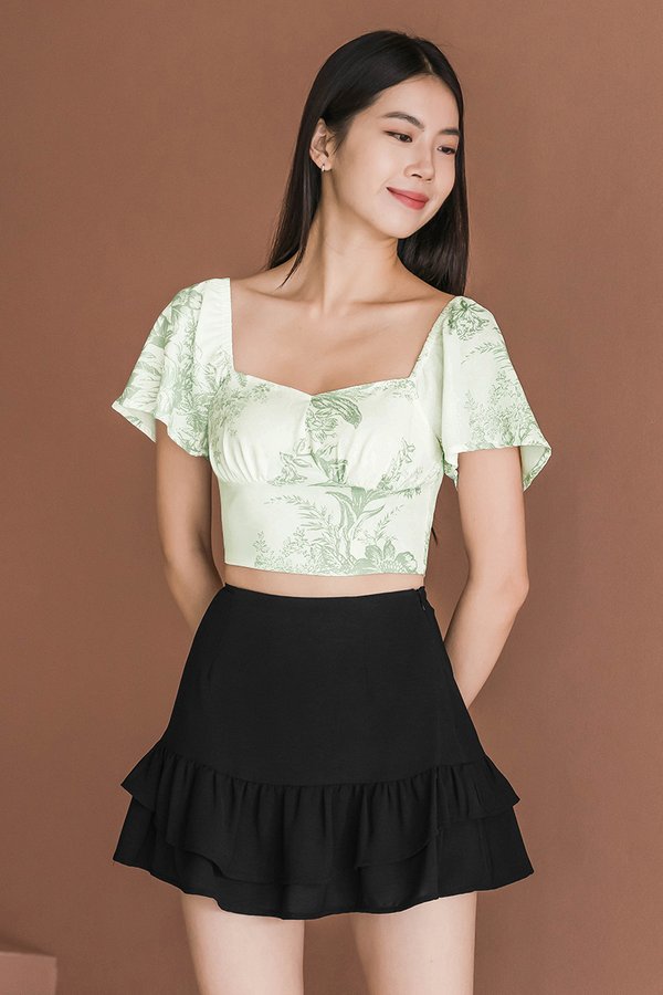 Daniella Padded Flare Sleeve Top (Olive Earthy Bliss)