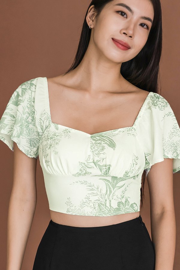 Daniella Padded Flare Sleeve Top (Olive Earthy Bliss)